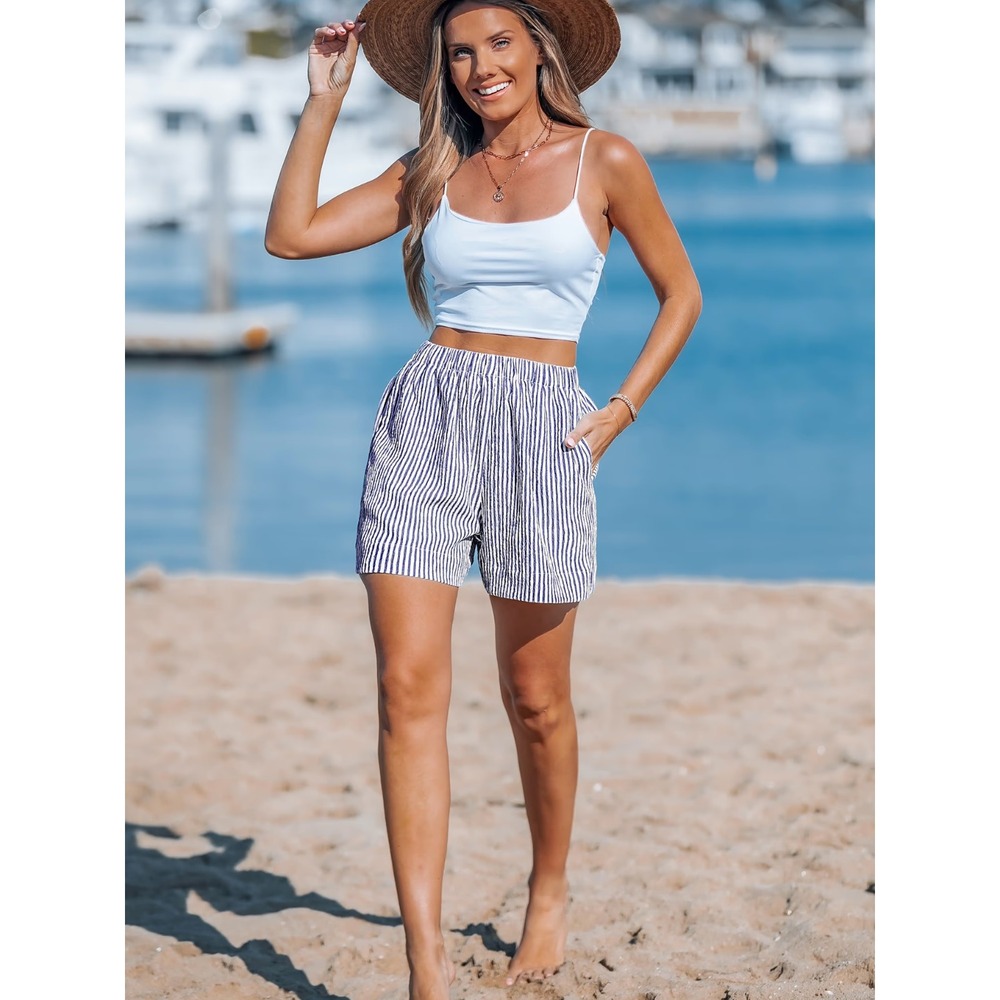 Cupshe NWT Striped Seersucker Boxer Shorts Blue White - Size L
